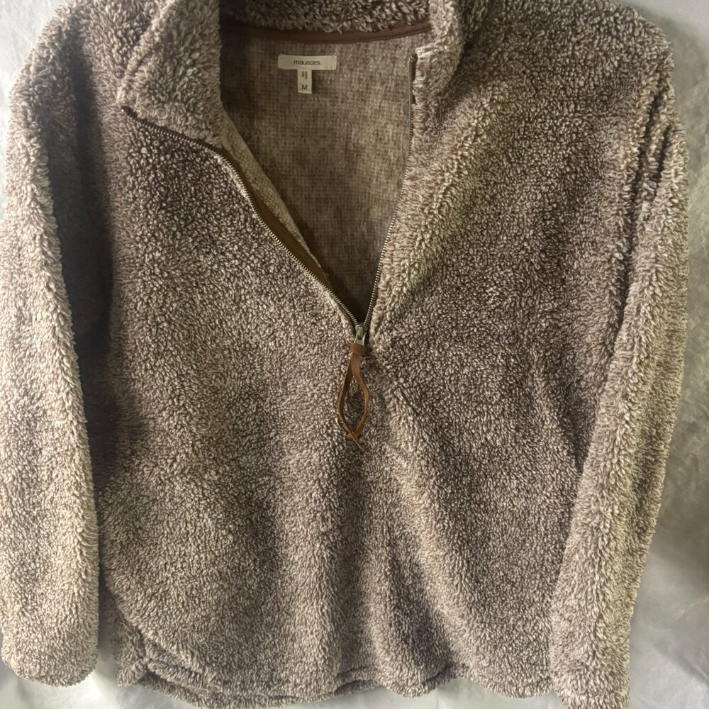 Maurices-Lodge Brown Quarter Zip Sherpa Sweatshirt- SZ-M
